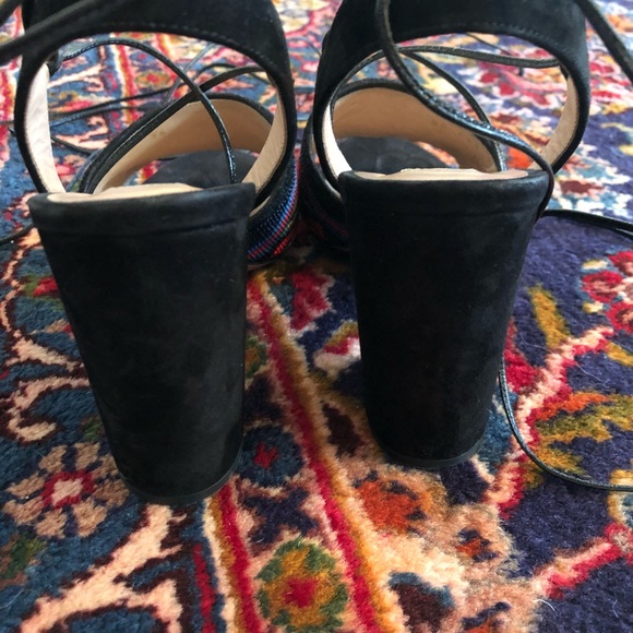 Beaded Suede 'native' Lace Up Tribal Block Sandals - Picture 5 of 7